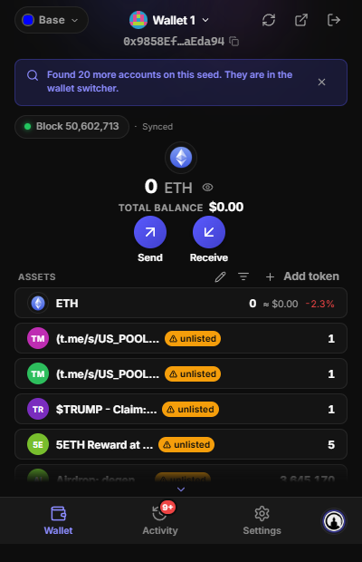 A token list with airdrop spam flagged unlisted